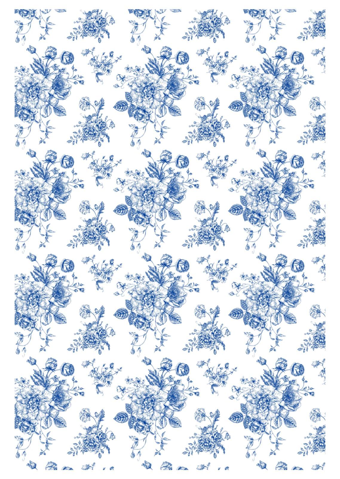 JarThenaAMCS Blue Floral Shelf Liner Self Adhesive Vintage Flower Drawer Liner Blue White Wildflower Peel and Stick Wallpaper for Home Wall Cabinet Table Decoration, 17.3 x 118 Inch