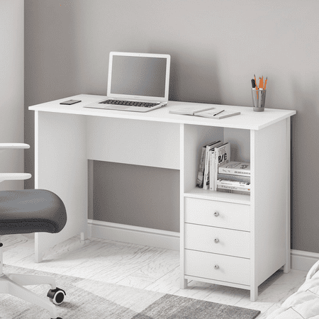 Techni Mobili Contemporary Desk with 3 Storage Drawers, White, Size:2002 in